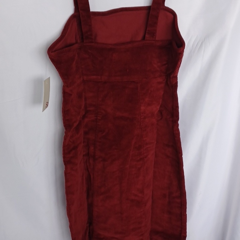 SO Cotton Button Strap Pinafore Dress, Rust - Picture 4 of 8